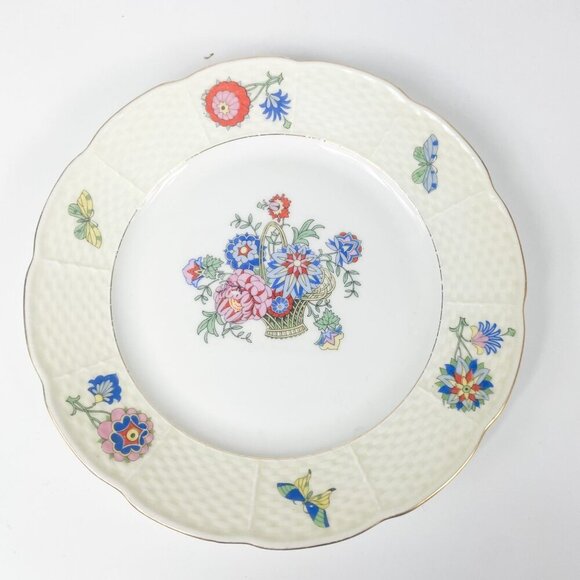 Tk Thun Czechoslovakia Floral & Butterfly Plates W/ Basket Weave Border Set Of 6 - Picture 9 of 11